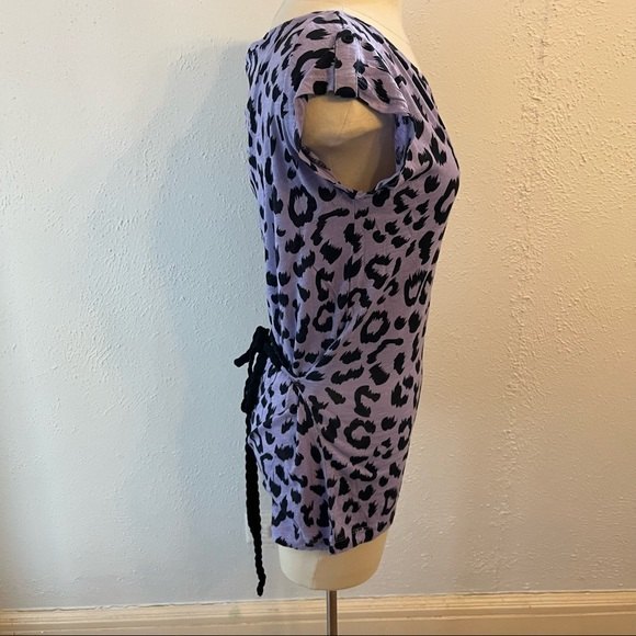 H&M Purple Leopard Short Sleeve Tunic Top With Sash Size 4 - Picture 3 of 6